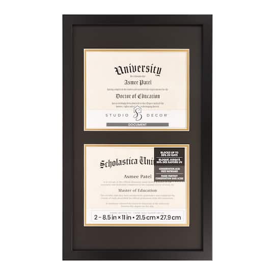 2 Opening Black 8.5&#x22; x 11&#x22; Document Frame with Double Mat by Studio D&#xE9;cor&#xAE;